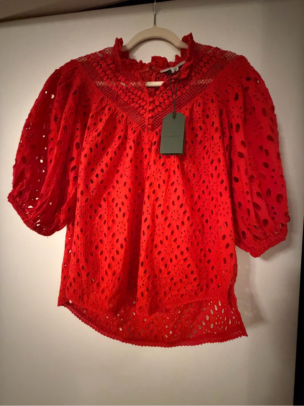 All Saints Red Eyelet Lace Blouse - Women's